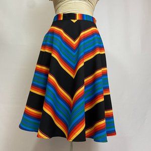 NEW Vintage Repro VOODOO VIXEN Black Rainbow Chevron Circle Skirt size 8